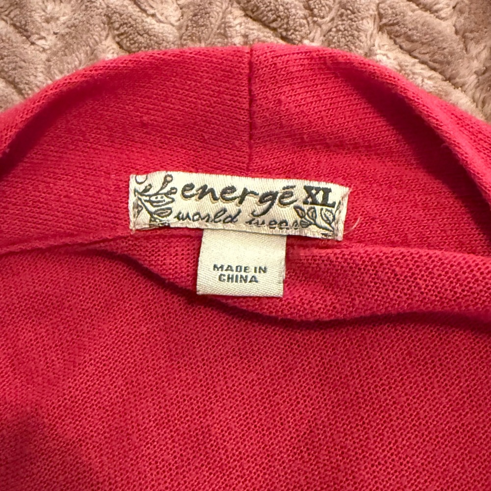 Energe World Wear Womens XL Red Black Scroll Print Open Front Cardigan High Low - Picture 6 of 9